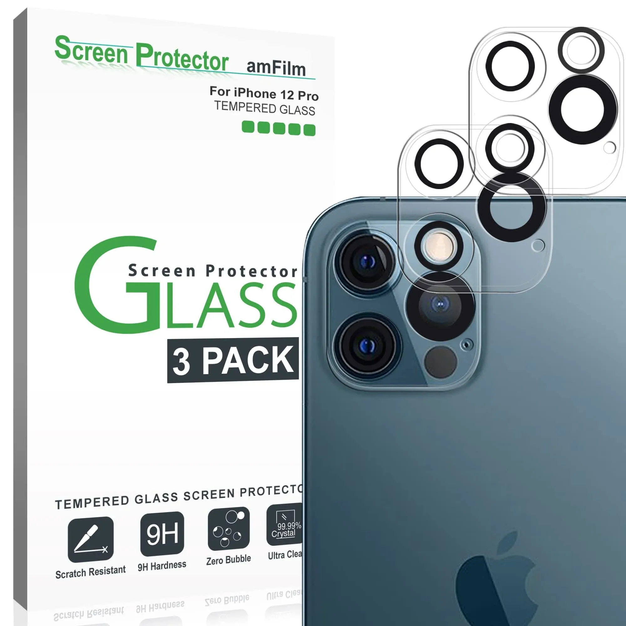 iPhone 12 Pro Tempered Glass Screen Protector for Back Camera Lens (3 Pack)