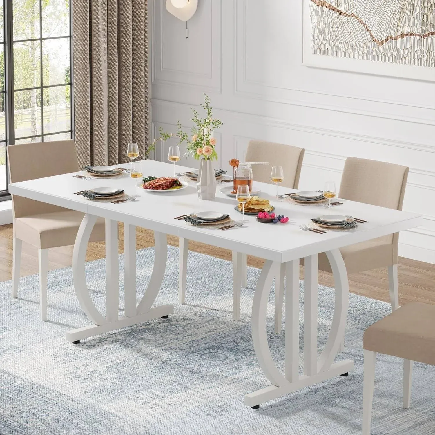 63" Modern Kitchen Dining Table with Metal Frame