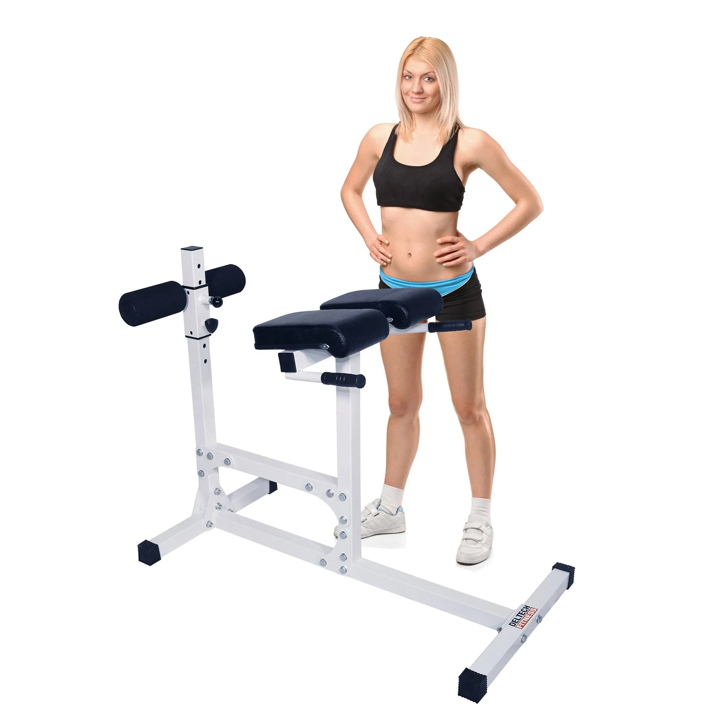 Deltech Fitness DF404 Hyperextension Bench Roman Chair – 400 LBS Capacity – Fully Adjustable Hyper Extension Back Exercise Fitness Station for Strength TrainingDeltech Fitness DF404 Hyperextension Bench Roma…