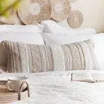 Love Woven LLC BlissBlush Cream Decorative Lumbar Throw Pillow Cover 14x36 Boho Long Cushion for Bed Neutral Beige White Accent Farmhouse Pillowcase for Bedroom Liv