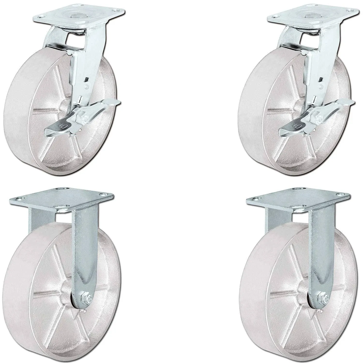 8"x2" Steel Wheel Casters, Casters 2 Swivel W/ Top Locki, PK4