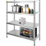 VEVOR Stainless Steel Shelving 46.8x18.5 Inch 4 Tier Adjustable Shelf Storage Unit Stainless Steel Heavy Duty Shelving for Kitchen Commercial Office Garage Storage 330lb Per Shelf