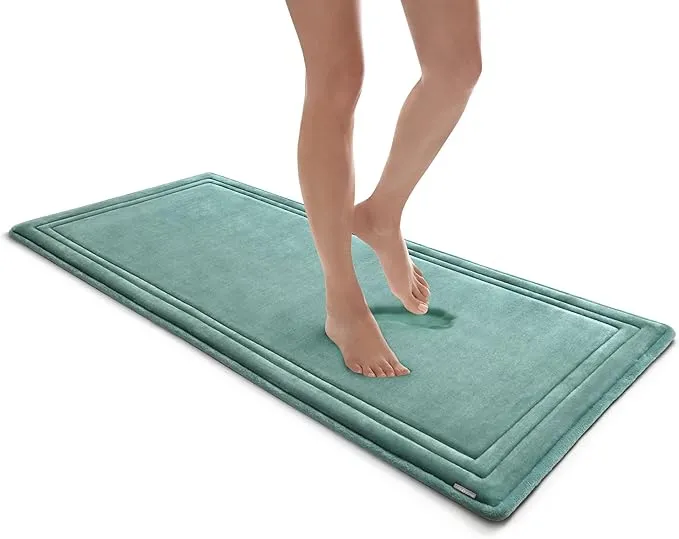 21"x34" Microdry SoftLux Framed Memory Foam Bath Mat/Runner with Skid Resistant Base Aqua Blue