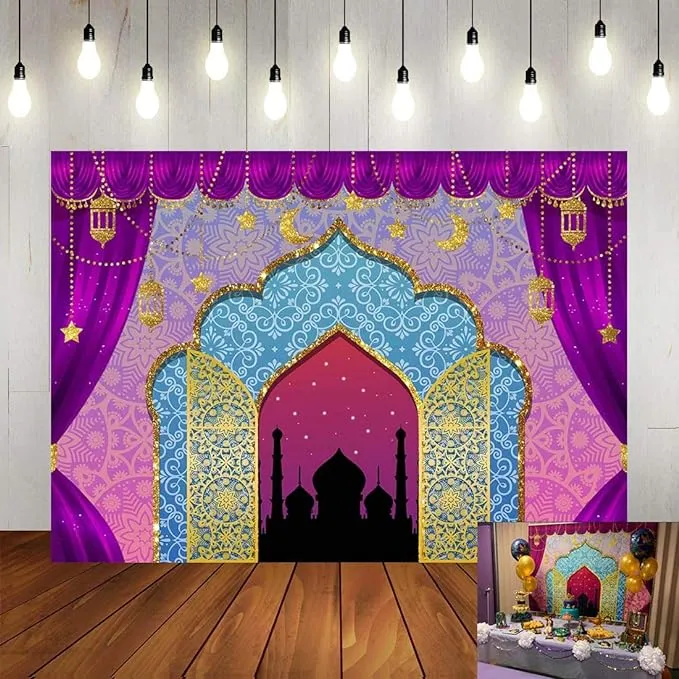 Art Studio 7x5ft Arabian Nights Magic Genie Theme Photography 7x5ft, Gold 