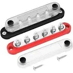 DaierTek Marine Bus Bar 12V 6 x 14 (M6) Terminal Studs 12V Bus Bar Terminal Block with Cover Max 300V AC 48V DC Positive & Negative Battery Power Dist