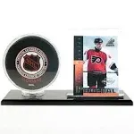 DELUXE BLACK BASE HOCKEY PUCK &amp; CARD DISPLAY CASE