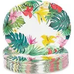 48-Pack Hawaiian Luau Party Supplies Oval Paper Plates