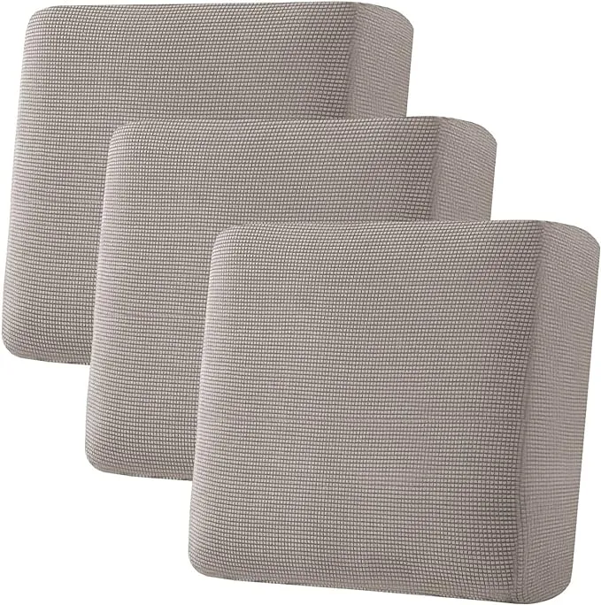 H.VERSAILTEX Super Stretch Individual Seat Cushion Covers Sofa Covers Couch Cushion Covers Slipcover Sets Thick Jacquard Textured Twill Fabric (3 Piece XL Sofa Cushion Covers, Taupe)