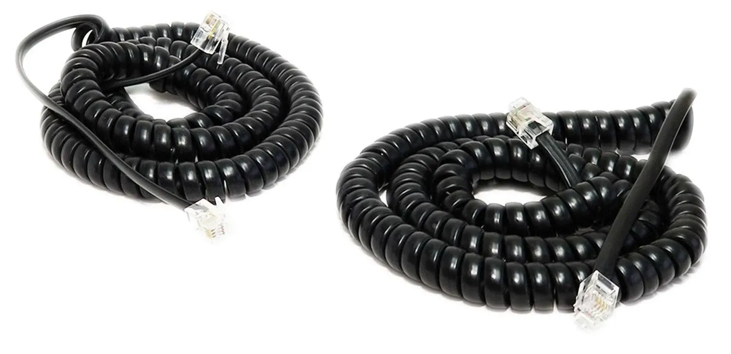 (Pack of 2) Black Coiled Telephone Phone Handset Cable Cord, Coiled L