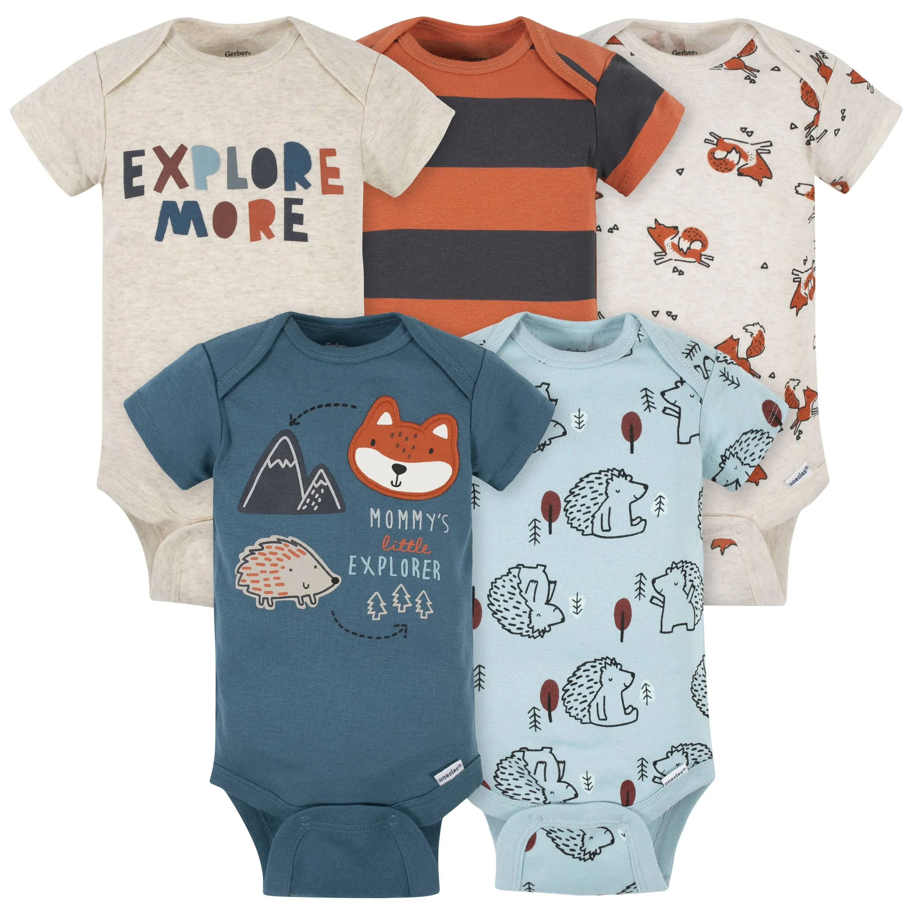 Gerber 5-Pack Baby Boys Fox Short Sleeve Onesies Bodysuits - 6-9mo