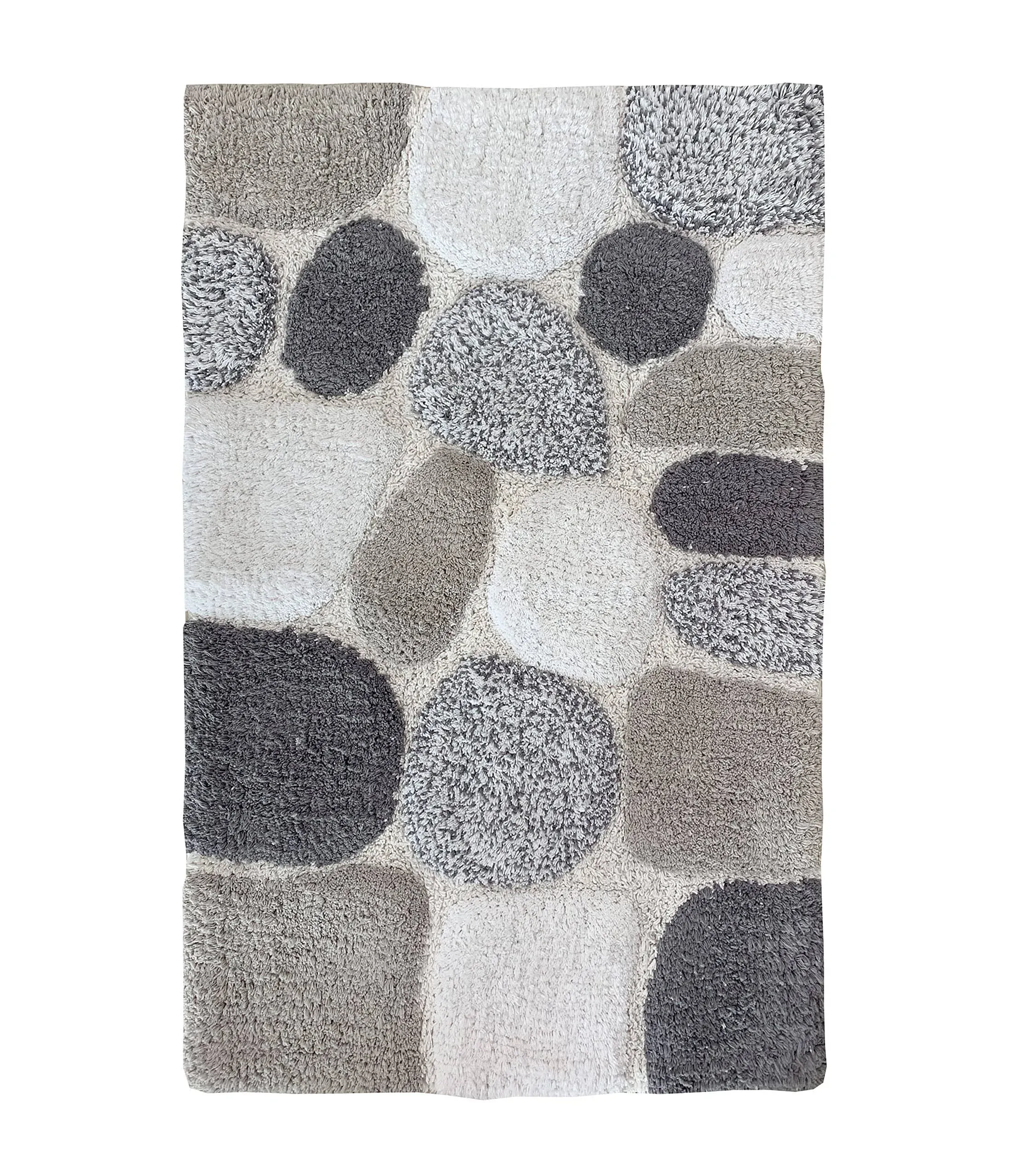 THE BEER VALLEY Pebble Stone Bath Rug Set of 2- Light Grey, 100% Cotton Non Slip Bathroom Mat, Machine Washable Accent Rugs, Kitchen Living Room Entrway Rugs- 21x32 & 17x24 Inches