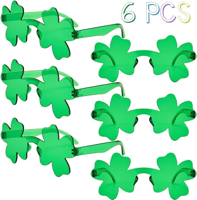 6 Pairs St. Patricks Day Shamrock Sunglasses, Irish Green Four Leaf Shamrock 