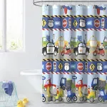 Kids Fabric Shower Curtain for Bathroom 72’x 72’ WxL Blue Red Trains &amp; Trucks