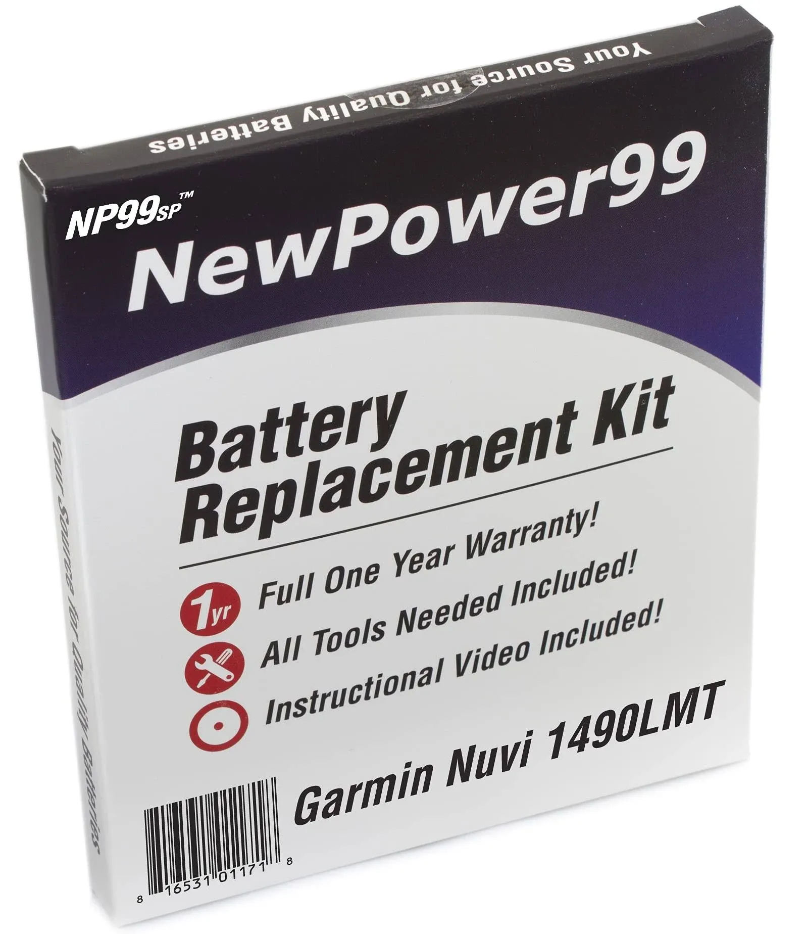 Battery Replacement Kit for Garmin Nuvi 1490LMT with Installation Video, Tools, and Extended Life Battery.