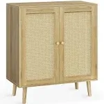 Buffet Cabinet with Storage, Storage Cabinet with PE Rattan Decor 1 Natural