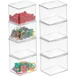 mDesign Plastic Playroom/Gaming Storage Organizer Box with Hinged Lid (8 Pack, Clear)