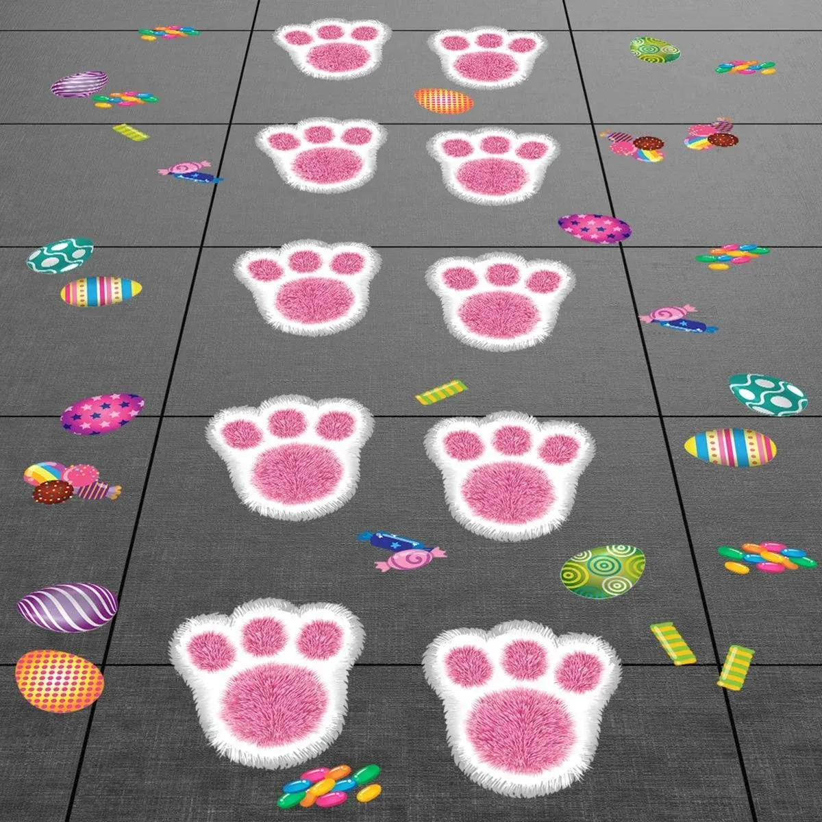 Easter Decorations Bunny Footprints Kit – 80 Total Paw Print Egg &amp; Candy Floor 