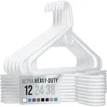 NEATERIZE Ultra Heavy Duty Plastic Clothes Hangers - White - Durable Coat, Suit and Clothes Hanger. Perchas de Ropa (12 Pack - White)