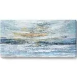 Bathroom Wall Art Abstract Canvas Art Print Framed Modern Blue Ocean Picture Small Coastal Sunset & Sunrise Artwork for Sea Lake Themed Home Bedroom