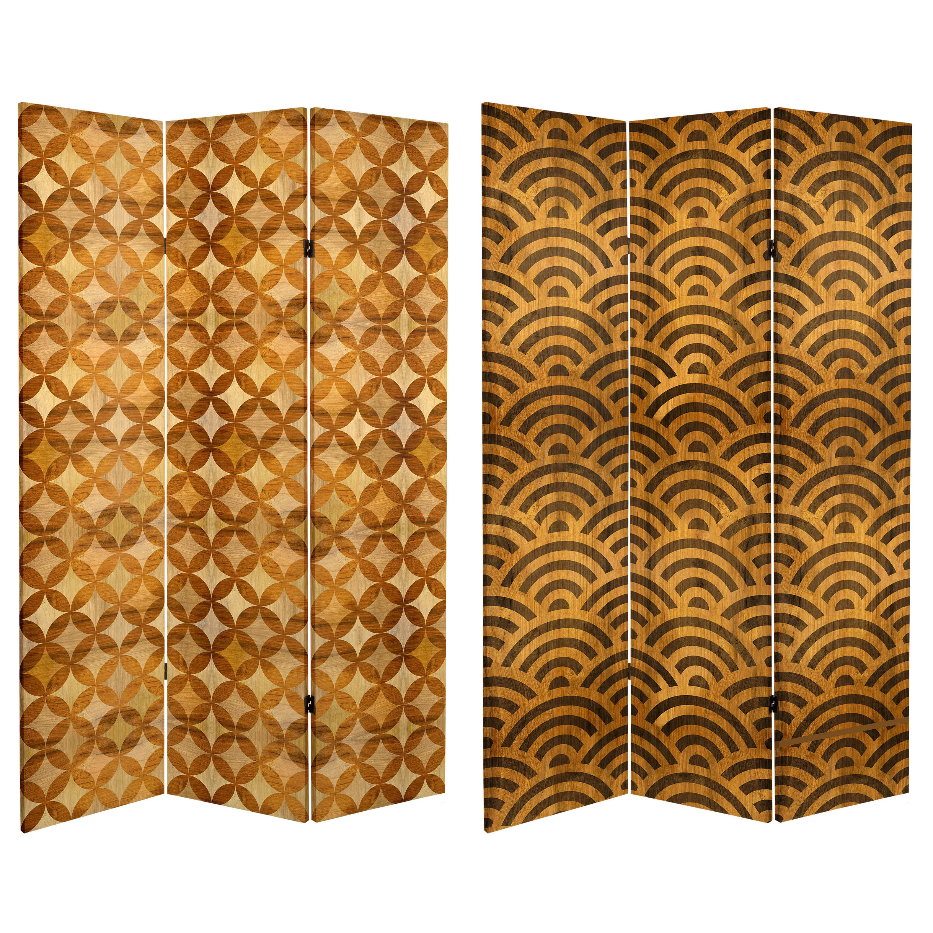 6' Tall Double Sided Japanese Wood Pattern Canvas Room Divider - Asian - Screens And Room Dividers - by Oriental Furniture | Houzz