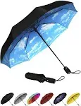 Repel Windproof Travel Umbrella Teflon Coated, Double Vented Canopy, UV Protection, Compact, Blue Sky