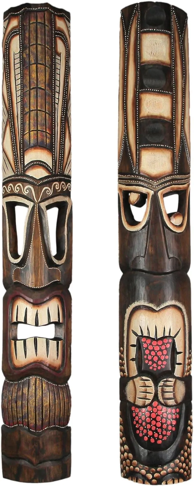 40 Inch Set of 2 Hand Made Wooden Tiki Masks Decorative Tropical Wall Art Decor