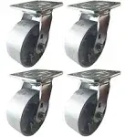 4 Heavy Duty Caster Set 4&#034; 5&#034; 6&#034; All Steel Wheels Rigid Swivel and Brake