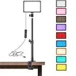 SWDPORT 1 Pack LED Desk Key Light Video Light with C-Clamp Stand 9 Color Filters Studio Photography Lighting for Video Recording Conference Low-Angle