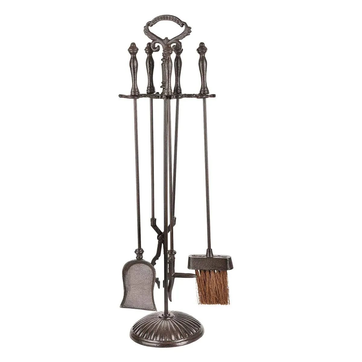 Sungmor 5PCS Cast Iron Fireplace Tools Set Rustic Fire Pit Accessories Holder