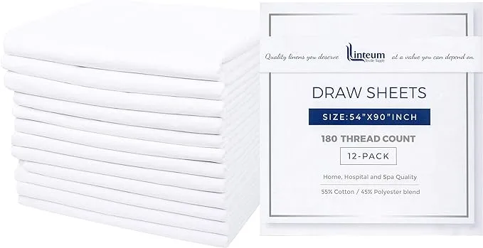 Linteum Textile (54X90 in, White) Draw Sheets 180 Thread Count (12-Pack)