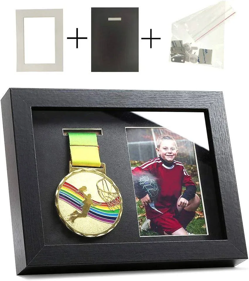 Medal Display Shadow Box - Single Medal Display Case - Perfect Medal Display for Runners, Marathon, Race Winner,Soccer, Football, Gymnastics & All