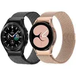 HPJK 2 Packs No Gap Band Compatible with Samsung Galaxy Watch 6/5/4 40mm 44mm/Series 5 Pro 45mm/Series 6/4 Classic 43mm 47mm 42mm 46mm, Stainless Steel