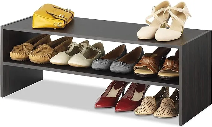 Whitmor Stackable 31" Extra Wide 2 Tiers, 9-Pair of Shoes Closet Storage Organizer, Espresso