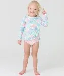 RuffleButts Pastel Palms Long Sleeve Ruffled Rash Guard 2-Piece