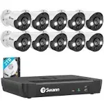 Swann Home Security Camera System with 2TB HDD, 16 Channel 10 Cam,POE Cat5e NVR 4K HD Video, Indoor or Outdoor Wired Surveillance CCTV, Color Night Vision, Heat Motion Detection, LED Lights, 1686810FB