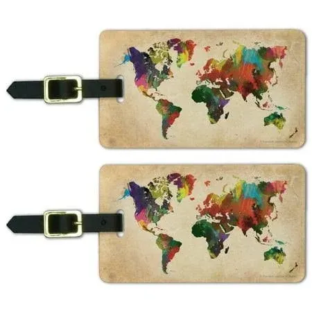 Colorful Rainbow Map of The World Earth Globe Luggage ID Tags Suitcase Carry-On ...