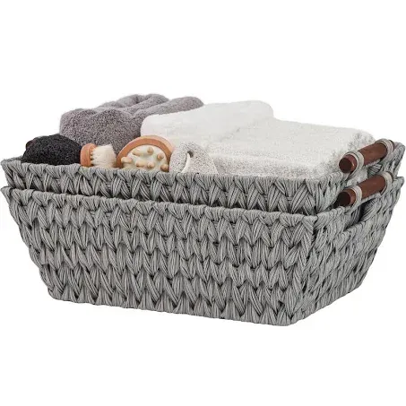 Granny Says 2-Pack Wicker Storage Baskets, Wicker Baskets for Organizing, Trapezoid Woven Basket with Handles,Wicker Storage Basket for Shelves, Gray