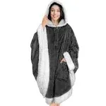 PAVILIA Sherpa Fleece Wearable Blanket for Adult Women, Cozy Plush Blanket Poncho Cape with Hood, Super Soft Shawl, Angel Wrap Throw for Office, Dark