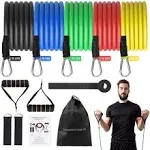 Uten Resistance Bands Set 12pcs, 100lbs Elastic Exercise Bands with Door Anchor, Handles, Ankle Straps and Carry Bag, Indoor Outdoor Fitness, Full