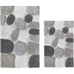 Ramanta Home Pure Cotton Pebble Stone Bathroom Mat Set of 2 - Grey Beige, Super Soft Anti Skid Absorbent Bath Rug Set for Bathroom, Kitchen, Machine Washable Bathrugs - 21x32 & 17x24 Inch