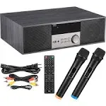 Pyle Home CD/DVD Stereo Shelf System - 200W Remote Operated Player w/Wireless Microphone, BT Connectivity, FM Radio/USB/Earphone/AUX, Supports HDMI, Adjustable Bass/Treble (Grey & Silver)