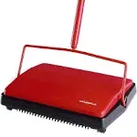 Casabella Electrostatic Floor And Carpet Sweeper | Non-Electric Vacuum Broom and Hand Push Floor Sweeper with Dual Rotating Brush Rolls System & Dust Pans | Ideal Home Cleaning Essentials | Red