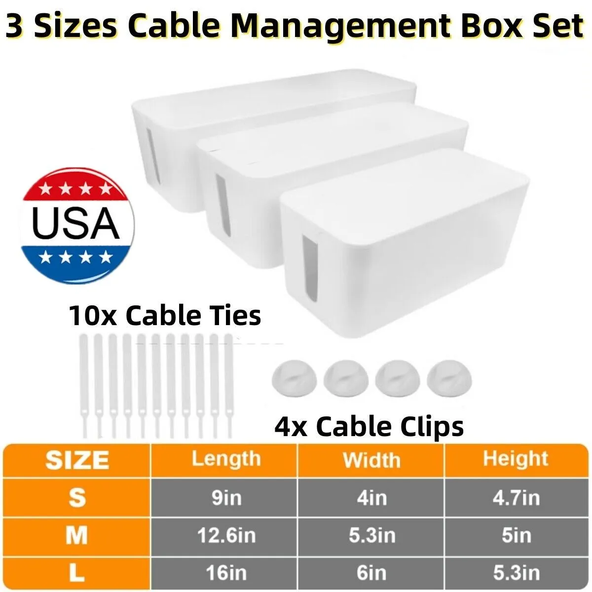 3 Set Large Cable Management Box Cable Cord Organizer Hider for Computer TV Home  | eBay