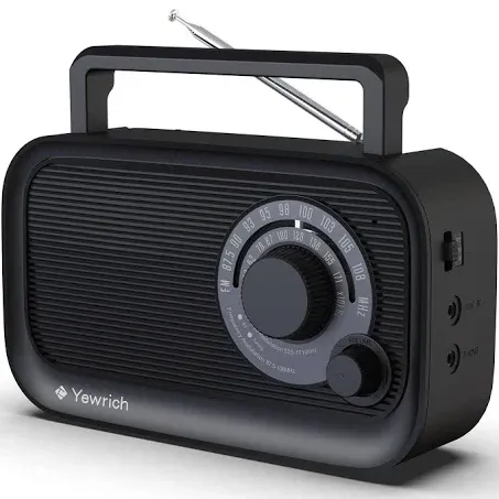 AM FM Radio with Best Reception, Bluetooth Speaker Portable Radio, DSP Plug in Wall Radio Battery Operated or AC Power with Headphone Jack, Large Tuning Knob for Home Kitchen Outdoor, Black