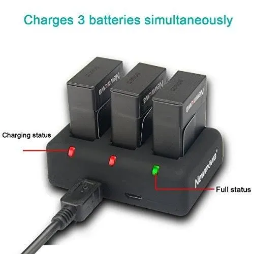 Newmowa 1300mAh Replacement AHDBT-302 Battery (3-Pack) and Rapid 3-Channel Charger for GoPro Hero 3, GoPro Hero 3+, AHDBT-301, AHDBT-302 (AHDBT-302 Battery(3 Pack) and Charger Kit)