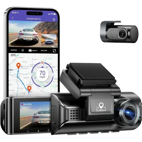 AZDOME 4K 5G WiFi Dash Cam Front and Rear, 3.18" IPS Screen Dashcam for Car,64GB Card Included Dashboard Camera, 4K+1K Dual Dash Cam Built-in GPS WDR IR Night Vision, 24H Parking Mode Black