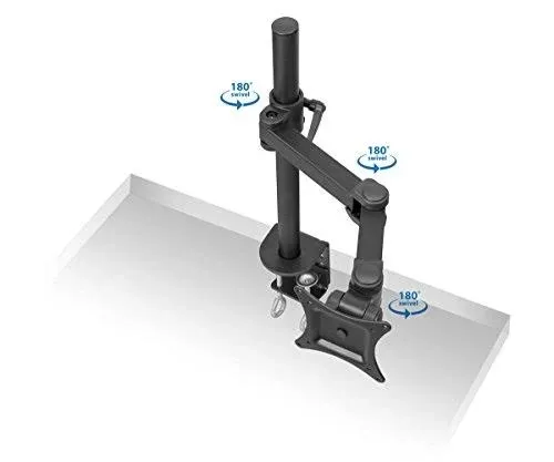 Mount-It! Single Monitor Arm Mount | Desk Stand | Full Motion Height Adjustable Articulating Tilt | Fits 19 21 24 27 29 30 32 Inch VESA 75 100 Compatible Computer Screen | C-Clamp and Grommet Base