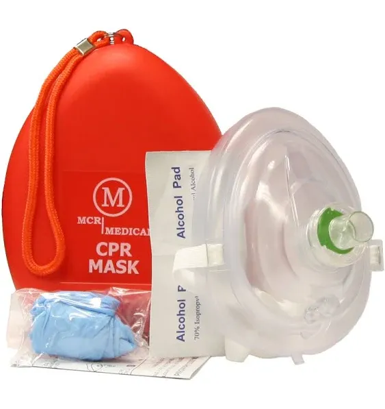 CPR Rescue Mask, Adult/Child, Hard Case w Wrist Strap, MCR