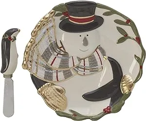 Fitz and Floyd Mistletoe Merriment Snack Plate with Spreader, 2-Piece, Assorted