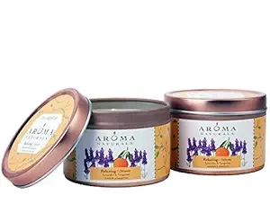 Aroma Naturals Tin Candle Essential Oil Natural Soy Scented, Lavender and Tangerine, 2 Count